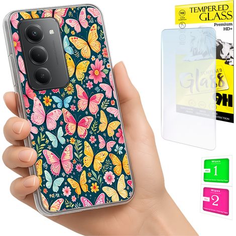 Custodia per Xiaomi Redmi 15 4G / 5G 169mm, cover posteriore con farfalle + vetro (1/5)