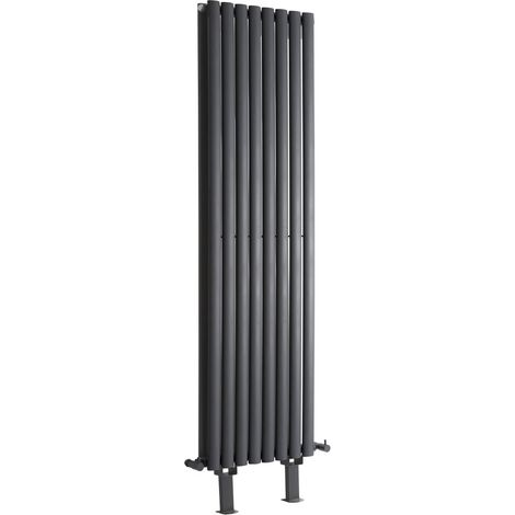 Hudson Reed Vitality - Radiateur Vertical sur Pieds Anthracite à Double Cœur de Chauffe - 178cm x 47.2cm