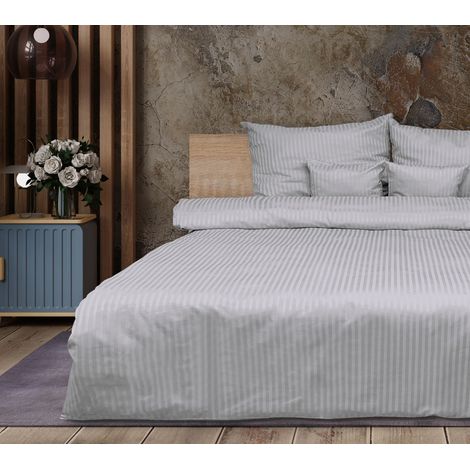Damast-Bettwäscheset, grau, Streifen 1 cm 220x200 + 2x70x80 reine Baumwolle Matex (1/5)