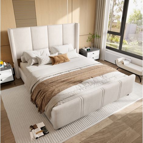 letto matrimoniale 160x200 USB testiera alta beige OKMYHOME (1/5)