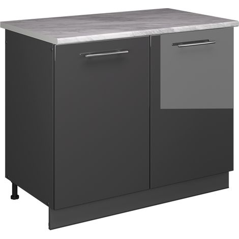 Spülenunterschrank Fame-Line, Anthrazit Hochglanz/Anthrazit, 100 cm, AP Marmor, Vicco (1/5)