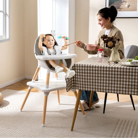 Chaise Haute pour Bébé et Enfant Ensemble Table Convertible 6 en 1 avec Table en Blocs Harnais de Sécurité Plateau Amovible Chaise Gris (1/2)