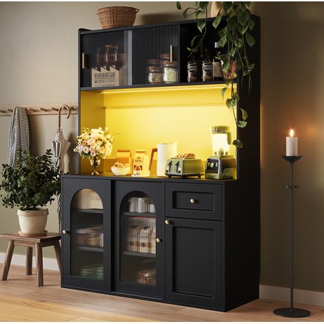 Küchenhochschrank 120 x 35 x 167 cm mit LED, verstellbaren Regalböden, schwarz HAVRYA (1/5)