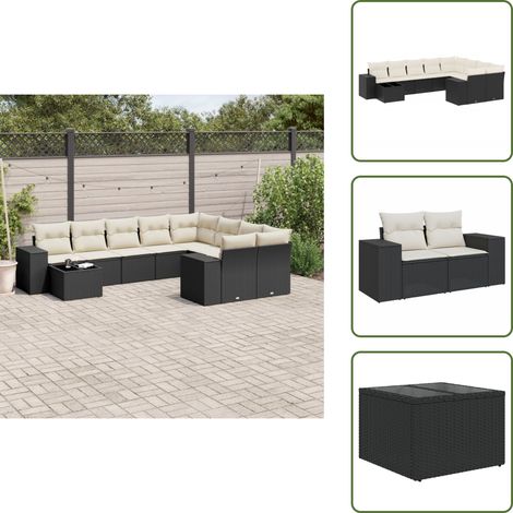 Ratán sintético - vidaXL Set de sofás de jardín 10 pzas cojines ratán sintético negro - Cojines lavables