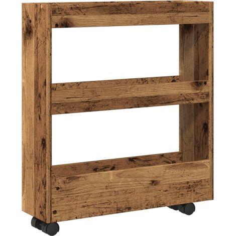 Chariot de rangement étroit 3 niveaux vieux bois CFW539080 (1/5)