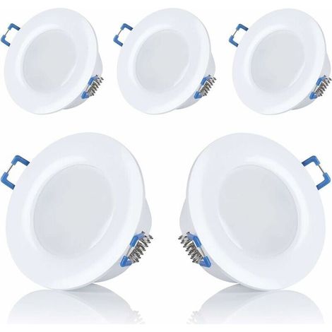 Lot de 5 spots LED encastrables ronds – IP44 pour salle de bain – Ultra plats 5W 230V – Blanc chaud et blanc froid – Diamètre d'ouverture 75-80mm (1/4)