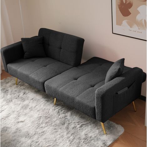 Sofá cama convertible 175 x 64 x 72 cm, respaldo ajustable, bolsillos laterales, gris DESVIAE (1/5)
