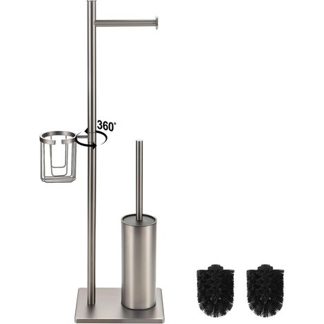 Porte-Rouleau de Papier Toilette Multifonction en Acier Inoxydable avec Base Lourde, autoportant, Porte-Brosse WC et Panier d'angle Rotatif à 360° - Acier Inoxydable brossé (1/5)