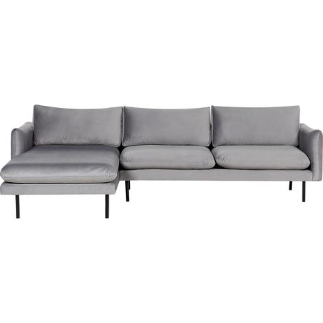 Sofá esquinero de terciopelo moderno de 4 plazas patas negras estilo retro gris Vinterbro