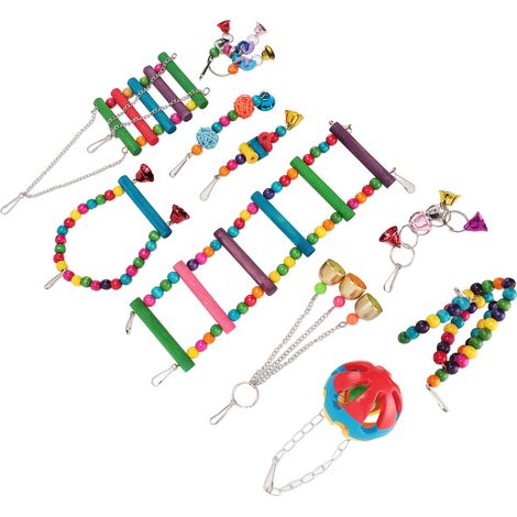 Ensemble de jouets colorés pour oiseaux, comprenant un pont suspendu, des jouets à mâcher et à grimper pour perroquets, perruches, conures et calopsittes, afin de les distraire. (1/5)