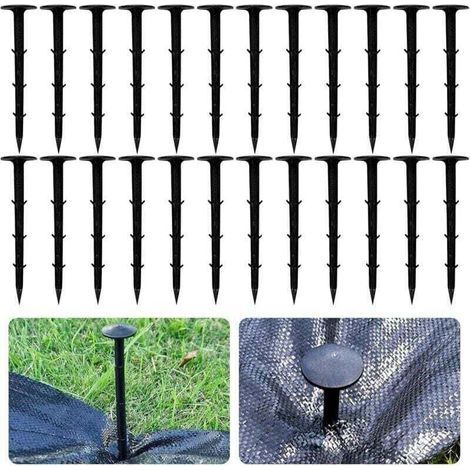 Lot de 60 piquets d'ancrage extra-résistants pour toile anti-mauvaises herbes, en plastique noir, pour fixer la toile anti-mauvaises herbes – 12 cm, AAF (1/4)