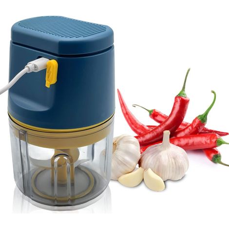 Hachoir électrique de cuisine，Mini hachoir Multifonction，250 ml Presse-ail Robot Culinaire，Imperméable et lavable，Hachoir à viande avancé pour légumes, fruits et Aliments pour bébés