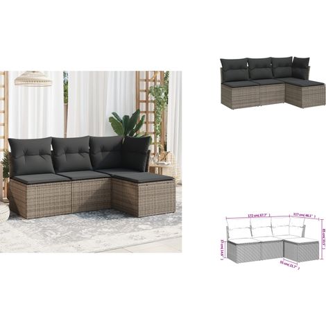 4-tlg. Garten-Sofagarnitur mit Kissen Grau Poly Rattan - Gartenmöbel - Sofa Set - Rattan Möbel - Outdoor Sofa - Lounge Set (1/3)