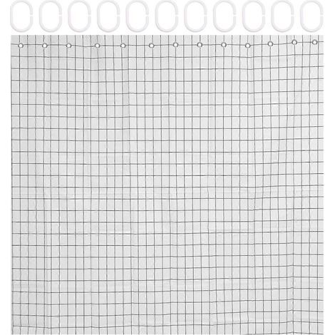 Duschvorhang-Set mit schwarz-weißem Karomuster – 180 x 180 x 0,01 cm – Weiß (1/4)