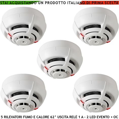 RILEVATORI DI FUMO 5 SENSORI TEMPERATURA SISTEMA MULTICRITERIO ANTINCENDIO 2 LED USCITA RELÈ E USCITA OC 14 MA SEGNALE REMOTO (1/4)