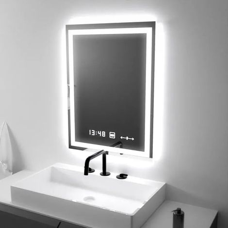 Miroir LED Rectangulaire 45x60 Desembuage Thermometre Gradable (1/4)