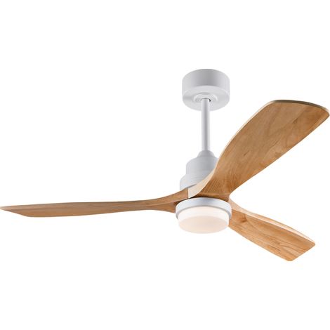 Ventilateur de plafond 52 pouces avec lumière, télécommande, 6 vitesses, moteur dc silencieux, pales en bois massif blanc et naturel (1/5)