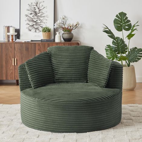 Fauteuil lounge rond extra-large en velours côtelé — Fauteuil moderne « Nuage » à assise profonde, idéal pour le salon et la chambre.
