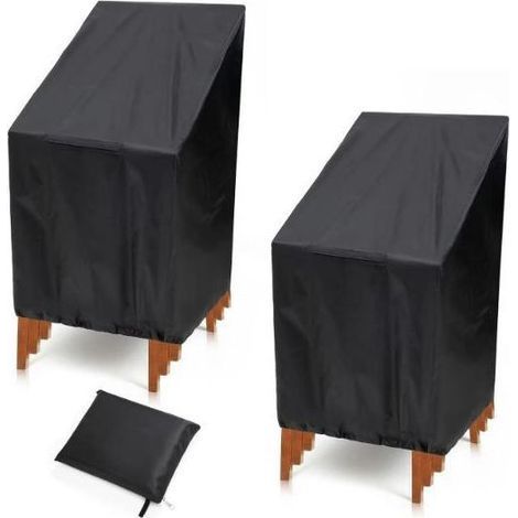 Housse de chaise de jardin lot de 2 pour 6 chaises empilables Housse de chaise d'extérieur imperméable et résistante aux UV Tissu Oxford 210D 134 x 66 x 89 cm Noir (1/5)