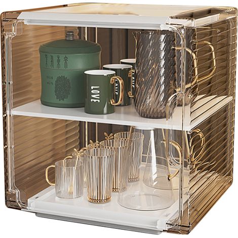 Organisateur de bouteilles d'eau en acrylique robuste, anti-poussière et facile à nettoyer. Support de rangement pour bouteilles d'eau, format moyen, 2 niveaux, blanc. (1/5)