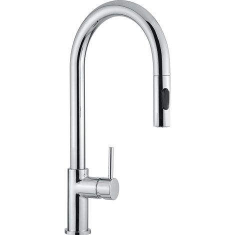 SCHOCK Miscelatore Aquarain Monocomando Canna Alta Curvata con Doccetta Estraibile Doppio Getto, Cromato, h445 (1/4)