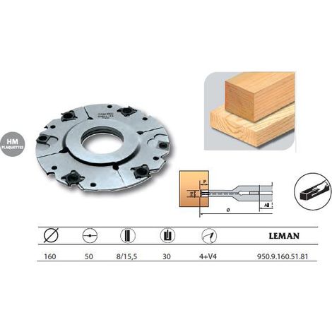 Leman - Porte-outils à rainer extensible 160x50x8/15,5 z4+V4 - 950.9.160.51.81