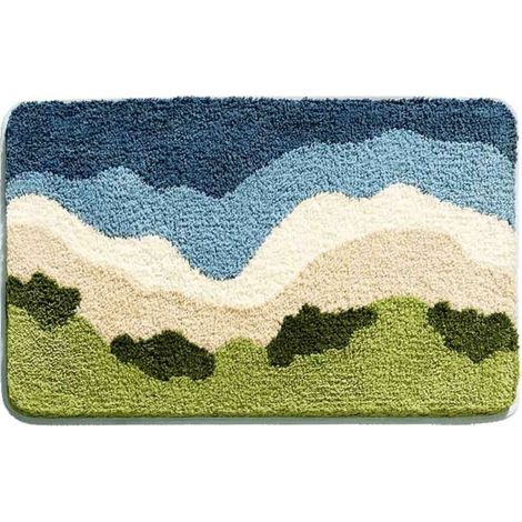 Tapis microfibre vert 50x60 cm, absorbant, lavable, pour bain/cuisine/toilette. (1/5)