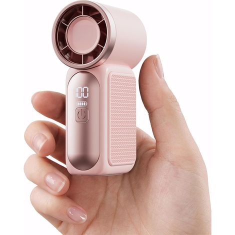 Ventilateur portable main USB rechargeable 6 vitesses LED affichage mini ventilateur personnel voyage extérieur été rose (1/5)