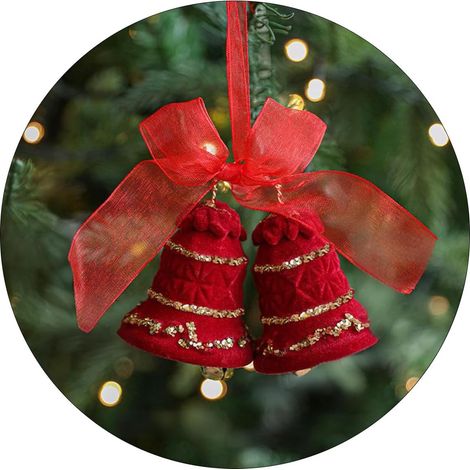 Set mit 5 luxuriösen Weihnachtsdekorationen aus rotem Samt, mit Glitzer und Schleifen, Kugeln, Kranz, Kutsche, Schmetterling und Aufschrift "Frohe Weihnachten» (doppelte 3D-Glocke). (1/4)