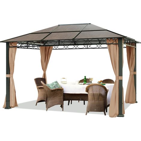 TOOLPORT Garden pavilion 3x4 m waterproof ALU DELUXE gazebo with 4 sides Party tent in brown translucent PC roof (1/5)