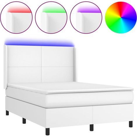 Sommier à lattes de lit matelas LED Blanc 140x190 Similicuir (1/5)