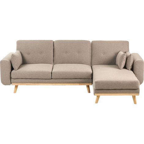Corner Sofa Bed 3 Seater KAARINA Fabric Light Brown Left Hand (1/5)