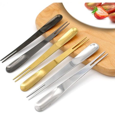 Ensemble de 6 fourchettes à dessert pour enfants en acier inoxydable, fourchettes à fruits à double usage (1/5)