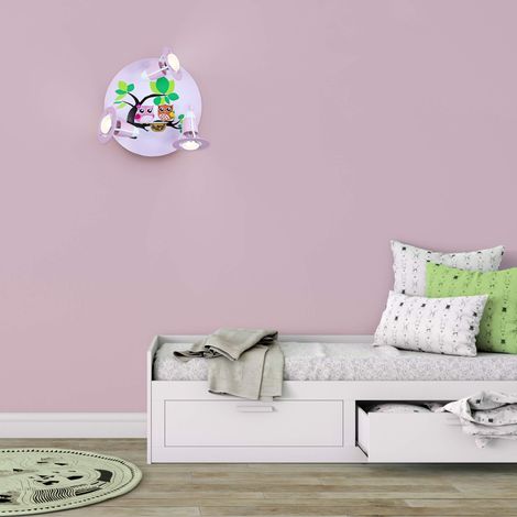 Plafonnier à 3 spots Rose/motif famille de chouettes (1/3)