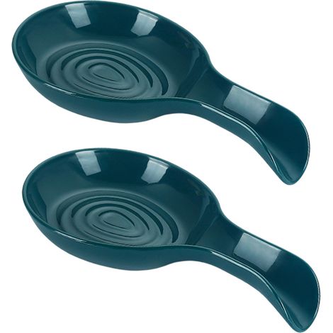 Deux porte-cuillères décoratifs de comptoir, porte-ustensiles de cuisine résistants à la chaleur, vert foncé. (1/5)