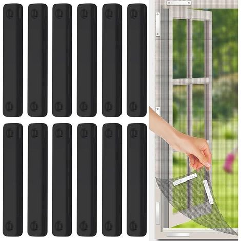Lot de 12 clips magnétiques pour moustiquaires – Noirs – Auto-adhésifs – Sans perçage – Fenêtres et portes (1/5)