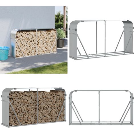 Porte-bûches argenté 180x45x100 cm acier galvanisé - Porte-bûches - Rangement Bûches - Abri Bûches - Bois De Chauffage - Cheminée - Home & Living (1/5)