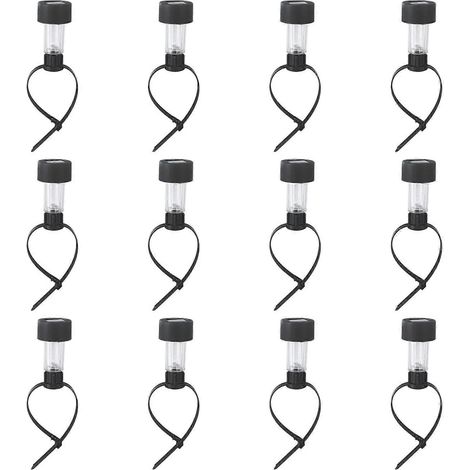 Lot de 12 lampes décoratives solaires étanches pour terrasse ou piscine, avec couvercle transparent et corps noir.