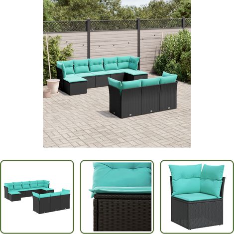 Gartenmöbel - 10-teiliges Gartensofa-Set mit Kissen, schwarzes Polyrattan (1/5)