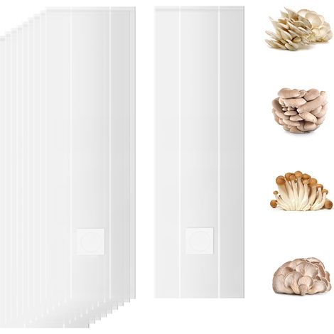 Sacs de Culture de Champignons / Grow Bags Professionnels PE Blanc 32x65cm 4.72mil - 10 Pièces avec Filtre 0.2 Micron (1/5)