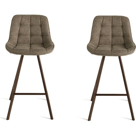Sgabello da cucina in tessuto Marrone gambe metallo FRIEDIC Set 2 pz (1/3)