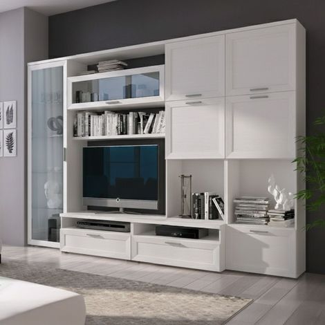 Mueble de Pared Cicala, Salón Modular, 5 Estantes, 10 Puertas, Blanco (1/5)