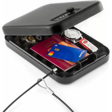InnovaGoods Coffre-Fort Portable Noir avec Câble Sécurité (1/5)