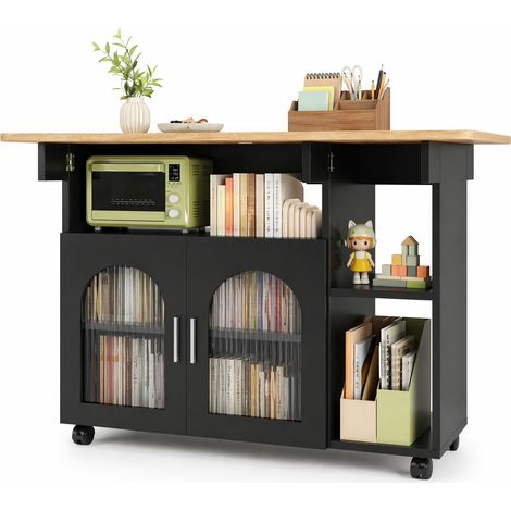 Isla de cocina con ruedas 120 x 30 x 79,5 cm MDF y vidrio negro (1/5)