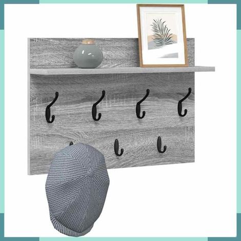 874432 Porte-manteau mural avec étagère Gris Sonoma 60 x 40 x 12 cm (1/5)