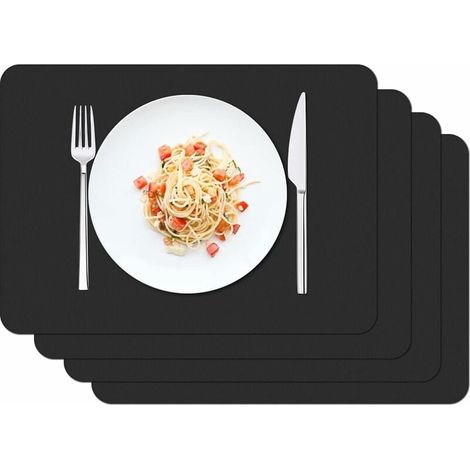 Set di 4 tovagliette, tovagliette impermeabili lavabili 42 × 30 cm cucina sala da pranzo PVC antiscivolo resistente al calore tovaglietta, nero (1/5)