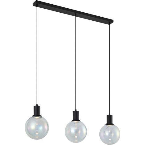 QAZQA Design Pendant Lamp Black with Rainbow Glass Rectangular