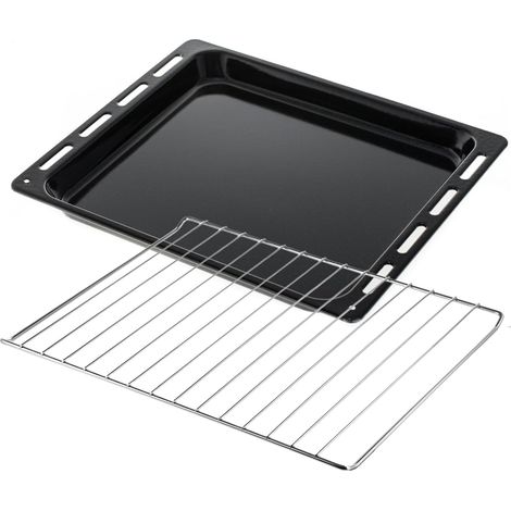 eRicambi® Leccarda Teglia Smaltata Nera + Griglia per Forno - Compatibile con Candy, Hoover, Haier - Dimensioni 445x370x30 mm - Rivestimento Antiaderente