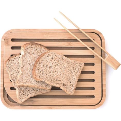 Pebbly nba055 Set di tagliere e pinze per pane tostato, bambù beige 26 x 20 x 2 cm (1/5)
