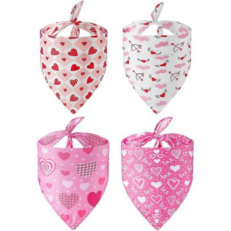 Lot de 4 bandanas pour chiens, foulard triangulaire pour la Saint-Valentin, pour mâles et femelles, bandana pour chiens, 65 x 45 x 45 cm (1/4)